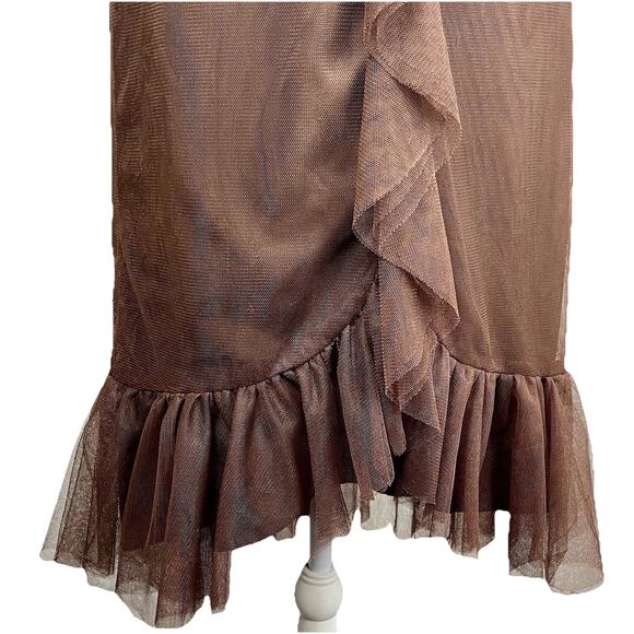 Vintage Y2K Alfred Angelo Tulle Dress Size 4/6 Brown Midi Fairy Pin-Up Ruffle - Picture 7 of 16
